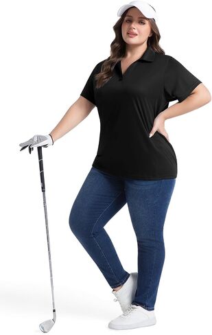 Women’s Plus Size Polo Shirts UPF 50+ Short Sleeve V Neck Collared Tops Golf Tennis Casual Work T-Shirts in Saudi Arabia