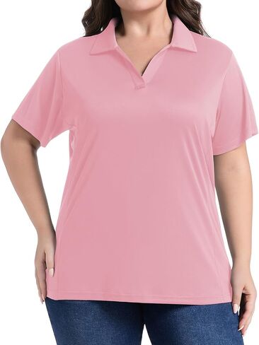 Women’s Plus Size Polo Shirts UPF 50+ Short Sleeve V Neck Collared Tops Golf Tennis Casual Work T-Shirts in Saudi Arabia