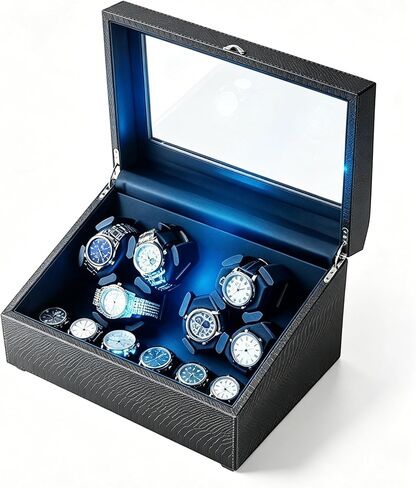 J&T Technology Watch Winder for Automatic Watches,Automatic Watch Winder with LED Light,6 Watch Winder + 6 Storage Case with Quiet Motor for Man/Woman's Watches(PU Snake Skin) in Saudi Arabia