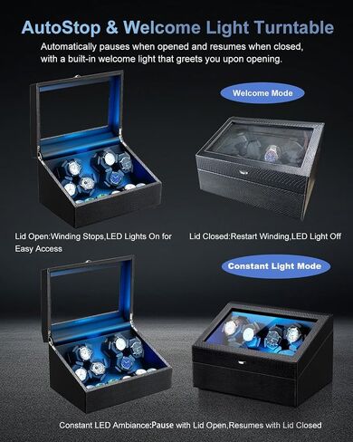 J&T Technology Watch Winder for Automatic Watches,Automatic Watch Winder with LED Light,6 Watch Winder + 6 Storage Case with Quiet Motor for Man/Woman's Watches(PU Snake Skin) in Saudi Arabia