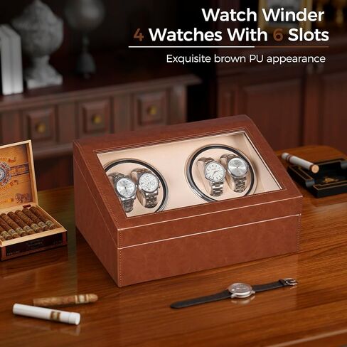 ANWBROAD Watch Winder for Automatic Watches, Automatic Watch Winder Box with 4 Watch Rotator and 6 Extra Storages, 4 Watch Winder with Japanese Quiet Motor, Watch Winders for Men & Women, UJWW012Z in Saudi Arabia