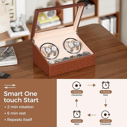 ANWBROAD Watch Winder for Automatic Watches, Automatic Watch Winder Box with 4 Watch Rotator and 6 Extra Storages, 4 Watch Winder with Japanese Quiet Motor, Watch Winders for Men & Women, UJWW012Z in Saudi Arabia
