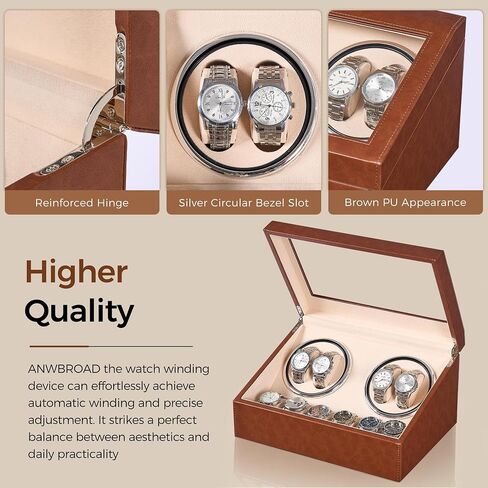 ANWBROAD Watch Winder for Automatic Watches, Automatic Watch Winder Box with 4 Watch Rotator and 6 Extra Storages, 4 Watch Winder with Japanese Quiet Motor, Watch Winders for Men & Women, UJWW012Z in Saudi Arabia