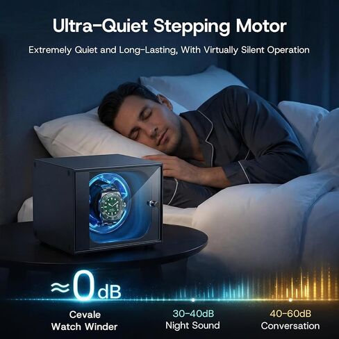 Single Watch Winder for Automatic Watches,Ultra-Quiet Japanese Motor,Premium Anodized Aluminum Watch Winders with Soft Blue Light & Tempered Glass,Luxury Watch Case Gift for Men,Fits Rolex,Omega in Saudi Arabia