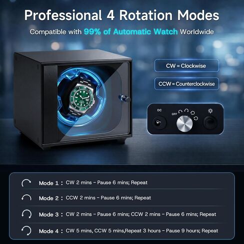 Single Watch Winder for Automatic Watches,Ultra-Quiet Japanese Motor,Premium Anodized Aluminum Watch Winders with Soft Blue Light & Tempered Glass,Luxury Watch Case Gift for Men,Fits Rolex,Omega in Saudi Arabia