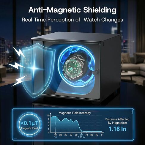 Single Watch Winder for Automatic Watches,Ultra-Quiet Japanese Motor,Premium Anodized Aluminum Watch Winders with Soft Blue Light & Tempered Glass,Luxury Watch Case Gift for Men,Fits Rolex,Omega in Saudi Arabia