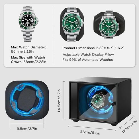 Single Watch Winder for Automatic Watches,Ultra-Quiet Japanese Motor,Premium Anodized Aluminum Watch Winders with Soft Blue Light & Tempered Glass,Luxury Watch Case Gift for Men,Fits Rolex,Omega in Saudi Arabia