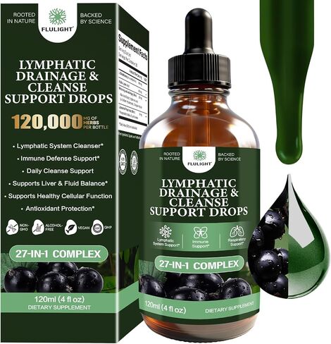 Lymphatic Drainage & Immune Defense Drops, 27-in-1 Liquid Herbal Formula with Zeolite, Activated Charcoal, Echinacea, Elderberry, Burdock, Spirulina & Chlorella, for Women & Men, 4-OZ,2-Month Supply in Saudi Arabia