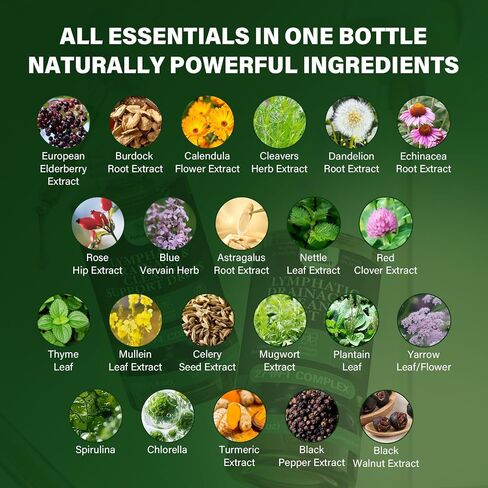 Lymphatic Drainage & Immune Defense Drops, 27-in-1 Liquid Herbal Formula with Zeolite, Activated Charcoal, Echinacea, Elderberry, Burdock, Spirulina & Chlorella, for Women & Men, 4-OZ,2-Month Supply in Saudi Arabia