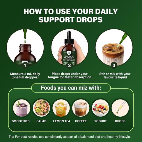 Lymphatic Drainage & Immune Defense Drops, 27-in-1 Liquid Herbal Formula with Zeolite, Activated Charcoal, Echinacea, Elderberry, Burdock, Spirulina & Chlorella, for Women & Men, 4-OZ,2-Month Supply in Saudi Arabia