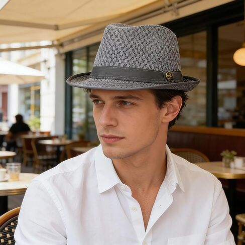 OIDEA Men's Mesh Breathable Fedora Hat: Simple Strappy Foldable Casual Fedora Hat for Men Lightweight Formal Occasion Outdoor Gray in Kuwait