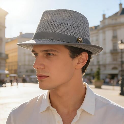 OIDEA Men's Mesh Breathable Fedora Hat: Simple Strappy Foldable Casual Fedora Hat for Men Lightweight Formal Occasion Outdoor Gray in Kuwait