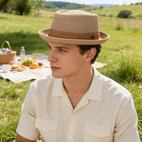 OIDEA Men's Mesh Breathable Dress Hats: Simple Strappy Flat Top Casual Fedora Hat for Men Light Formal Occasion Outdoor White in Kuwait