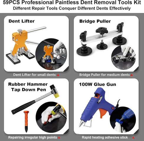 97pcs Dent Puller Kit, Paintless Dent Removal Kit for Dent Repair, Dent Repair Kit with Golden Lifter, Slide Hammer T-Bar, Bridge Puller, Car Dent Puller Kit for Auto Hail Damage Door Ding in Saudi Arabia