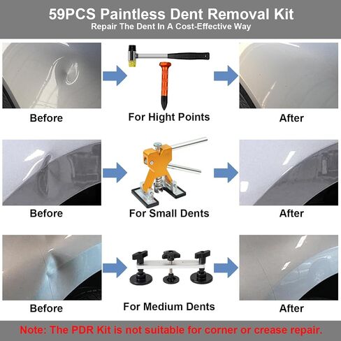 97pcs Dent Puller Kit, Paintless Dent Removal Kit for Dent Repair, Dent Repair Kit with Golden Lifter, Slide Hammer T-Bar, Bridge Puller, Car Dent Puller Kit for Auto Hail Damage Door Ding in Saudi Arabia