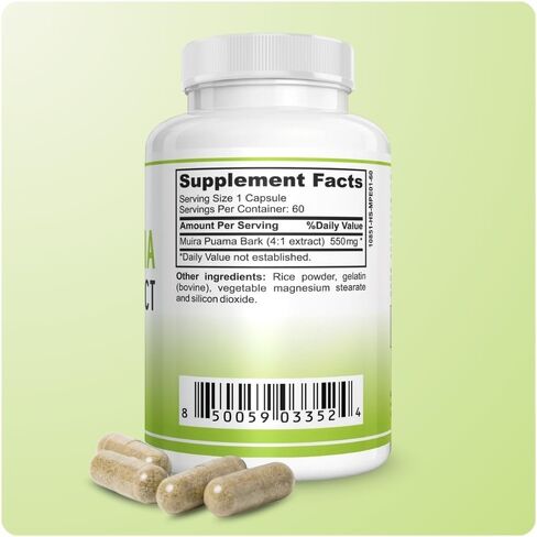 Mila Miamor Muira Puama Extract Capsules 550mg, Muira Puama Bark 4:1 Extract, Herbal Formula for Men and Women, Non-GMO, GMP Certified, Made in USA, 60 Capsules in Saudi Arabia