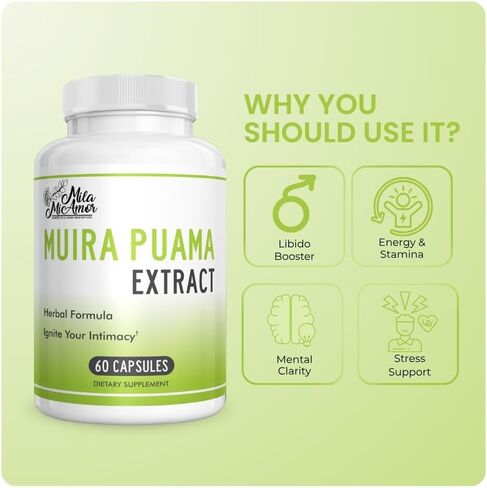 Mila Miamor Muira Puama Extract Capsules 550mg, Muira Puama Bark 4:1 Extract, Herbal Formula for Men and Women, Non-GMO, GMP Certified, Made in USA, 60 Capsules in Saudi Arabia