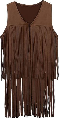 Girls Sleeveless Fringe Vest Western Cowgirl Outfits Kids 70s Hippie Boho Tassels Jacket Cardigan Tween Dress Up Party Outfit in Kuwait