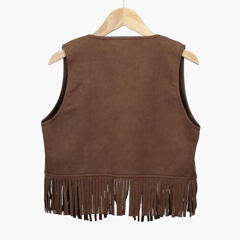 Girls Sleeveless Fringe Vest Western Cowgirl Outfits Kids 70s Hippie Boho Tassels Jacket Cardigan Tween Dress Up Party Outfit in Kuwait