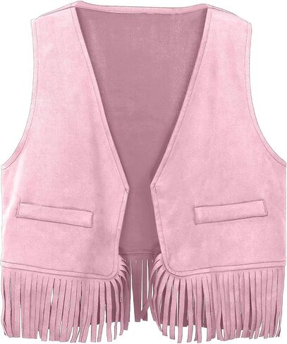 Girls Sleeveless Fringe Vest Western Cowgirl Outfits Kids 70s Hippie Boho Tassels Jacket Cardigan Tween Dress Up Party Outfit in Kuwait