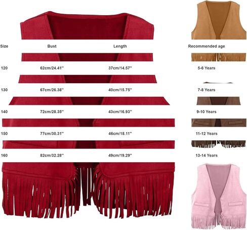 Girls Sleeveless Fringe Vest Western Cowgirl Outfits Kids 70s Hippie Boho Tassels Jacket Cardigan Tween Dress Up Party Outfit in Kuwait