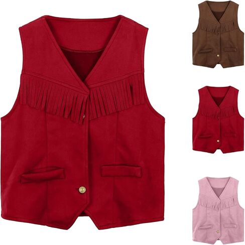 Girls Sleeveless Fringe Vest Western Cowgirl Outfits Kids 70s Hippie Boho Tassels Jacket Cardigan Tween Dress Up Party Outfit in Kuwait
