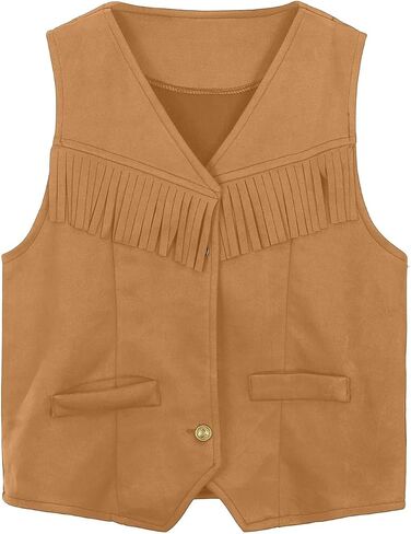 Girls Sleeveless Fringe Vest Western Cowgirl Outfits Kids 70s Hippie Boho Tassels Jacket Cardigan Tween Dress Up Party Outfit in Kuwait
