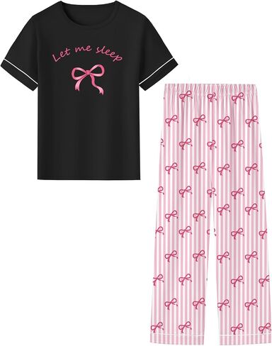 Umeyda Girls Pajamas 2PCS Short Sleeve Top & Pants 100% Cotton Pjs Sets Loungewear for Kids Age 5-14 Years in Saudi Arabia