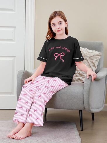 Umeyda Girls Pajamas 2PCS Short Sleeve Top & Pants 100% Cotton Pjs Sets Loungewear for Kids Age 5-14 Years in Saudi Arabia