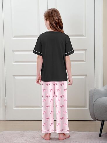 Umeyda Girls Pajamas 2PCS Short Sleeve Top & Pants 100% Cotton Pjs Sets Loungewear for Kids Age 5-14 Years in Saudi Arabia