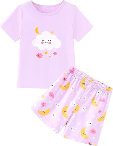 Mikrdoo Girls Pajamas Set 2-Piece Short Sleeve Summer Toddler PJs Sleepwear Sizes 2-7 Years in Kuwait