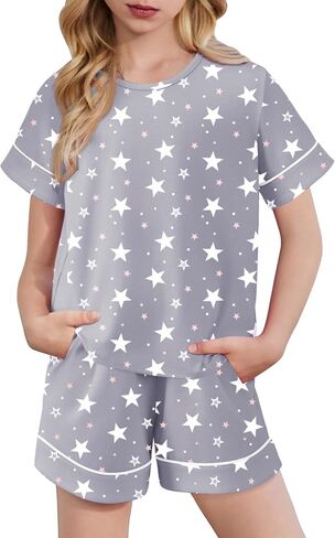 Arshiner Girls Pajamas Set Short Sleeve Sleepwear Summer Lounge Set Soft Pjs for Kids in Kuwait