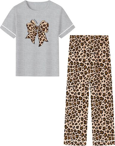 Umeyda Girls Pajamas 2PCS Short Sleeve Top & Pants 100% Cotton Pjs Sets Loungewear for Kids Age 5-14 Years in Saudi Arabia
