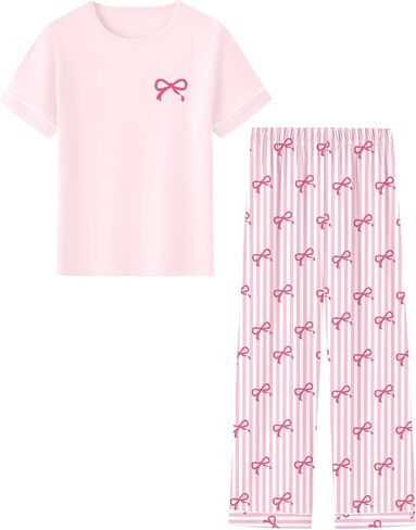 Umeyda Girls Pajamas 2PCS Short Sleeve Top & Pants 100% Cotton Pjs Sets Loungewear for Kids Age 5-14 Years in Saudi Arabia