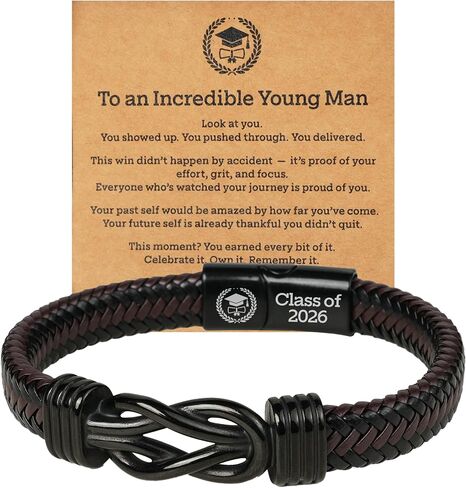 KatchOn 2026 Graduation Gifts for Men | Class of 2026 Leather Stainless Steel Knot Bracelets for Him | Graduation Gift for Him 2026, Friend, High School, College, Masters Degree in Kuwait
