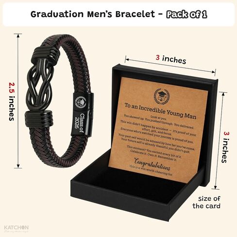 KatchOn 2026 Graduation Gifts for Men | Class of 2026 Leather Stainless Steel Knot Bracelets for Him | Graduation Gift for Him 2026, Friend, High School, College, Masters Degree in Kuwait