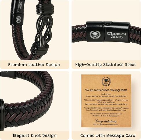 KatchOn 2026 Graduation Gifts for Men | Class of 2026 Leather Stainless Steel Knot Bracelets for Him | Graduation Gift for Him 2026, Friend, High School, College, Masters Degree in Kuwait