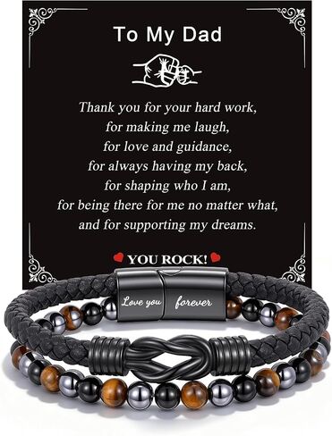 Fathers Day Healing Gifts for Men Triple Protection Healing Infinity Bracelets Lettering Love You Forever Always Linked Together & Guard Your Lover Hematite Black Obsidian Tiger Eye Gemstone Rosary Bracelet in Kuwait