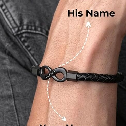 To My Husband Infinity Bracelet,Dual Name Infinity Leather Bracelet,Personalized Custom Name Stainless Steel Bracelet Holiday Birthday Gift for Him(8.3Inches) in Kuwait