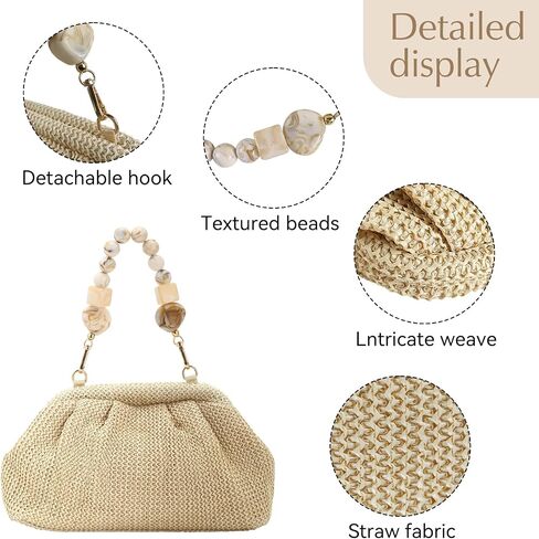 Women's Straw Crossbody Bag Summer Beach, Woven Clutch Purse with Detachable Strap for Vacation in Saudi Arabia