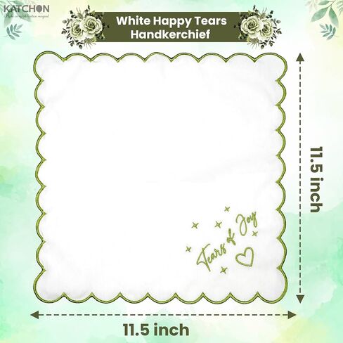 KatchOn, White Happy Tears of Joy Handkerchief - White Handkerchief For Mother Of The Bride Gifts | Something Blue Gifts For Bride On Wedding Day | Engagement Gifts for Women | Bridal Shower Favors in Kuwait