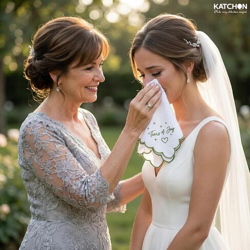 KatchOn, White Happy Tears of Joy Handkerchief - White Handkerchief For Mother Of The Bride Gifts | Something Blue Gifts For Bride On Wedding Day | Engagement Gifts for Women | Bridal Shower Favors in Kuwait