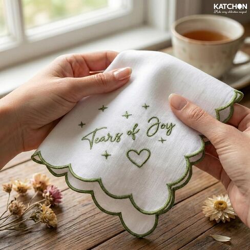 KatchOn, White Happy Tears of Joy Handkerchief - White Handkerchief For Mother Of The Bride Gifts | Something Blue Gifts For Bride On Wedding Day | Engagement Gifts for Women | Bridal Shower Favors in Kuwait