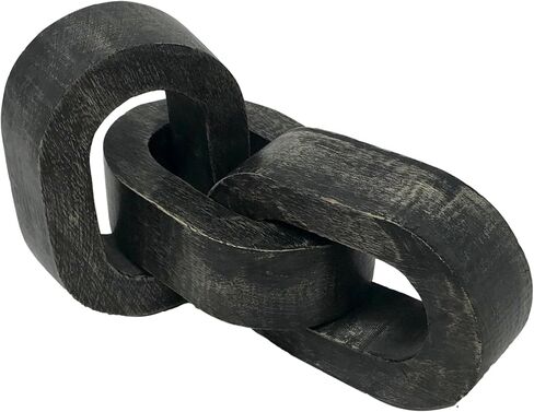 Handcarved Mango Wood 3 Chain Link Decor Decorative Wood Chain, Home Decor, Wood Decor, Farmhouse Decor, Coffee Table Decor 3.5x1.51 Rustic (Black) in Saudi Arabia