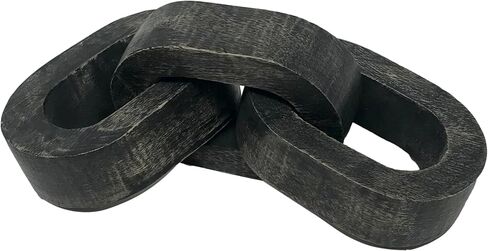 Handcarved Mango Wood 3 Chain Link Decor Decorative Wood Chain, Home Decor, Wood Decor, Farmhouse Decor, Coffee Table Decor 3.5x1.51 Rustic (Black) in Saudi Arabia