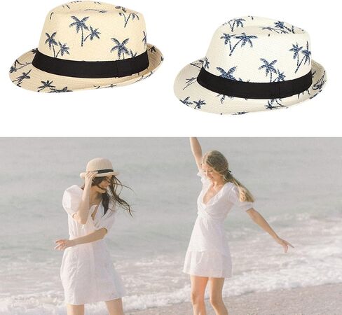 Straw Hat Fedora Beach Panama Fedora Printed Sunhat Panama in Saudi Arabia