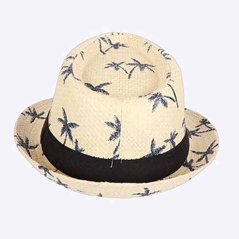 Straw Hat Fedora Beach Panama Fedora Printed Sunhat Panama in Saudi Arabia