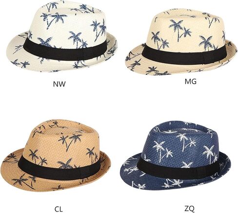 Straw Hat Fedora Beach Panama Fedora Printed Sunhat Panama in Saudi Arabia