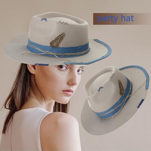 Brims Wool Panamas Hat Magicians Cowboy Stage Headwear Masquerades Party Fedoras Headpiece Cowboy for Party in Saudi Arabia