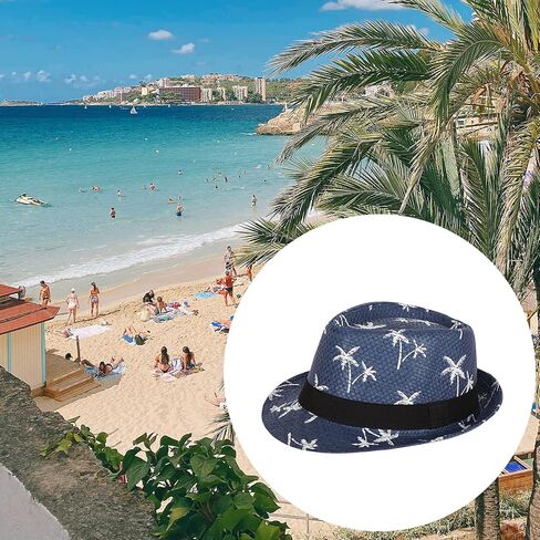 Straw Hat Fedora Beach Panama Fedora Printed Sunhat Panama in Saudi Arabia